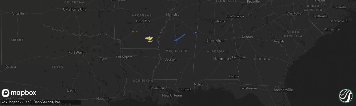 Hail map in Mississippi on March 30, 2021