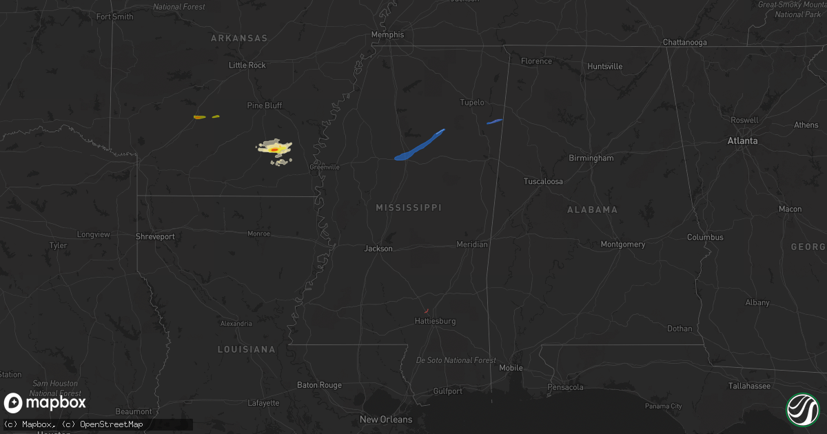 Hail map in Mississippi on March 30, 2021