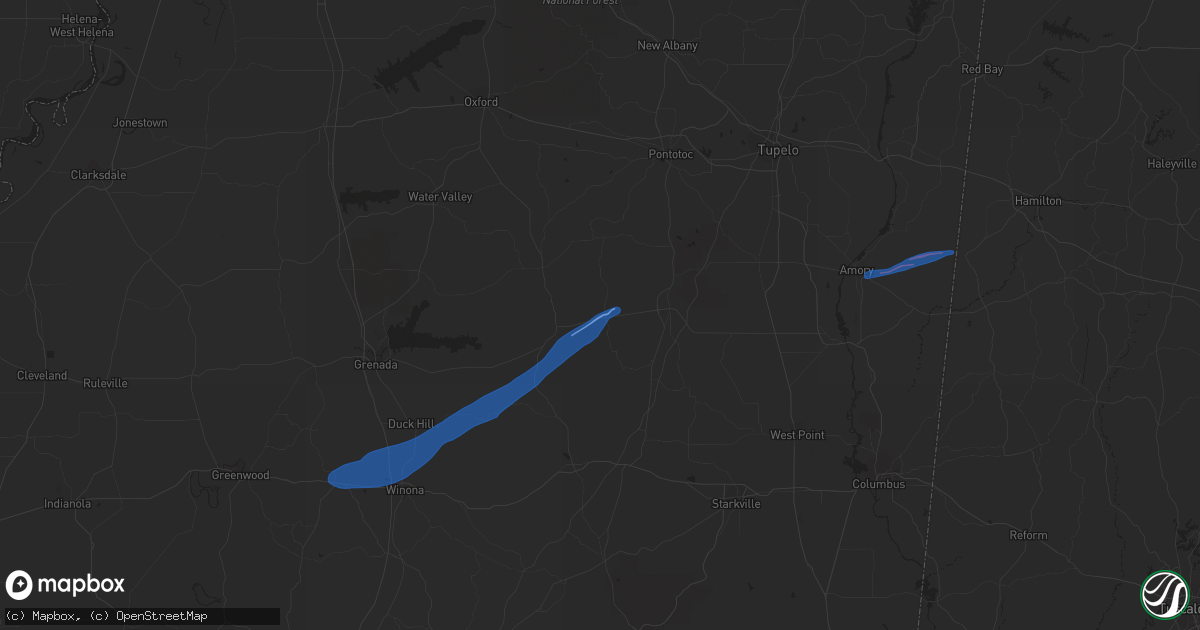 Hail map in Vardaman, MS on March 30, 2021