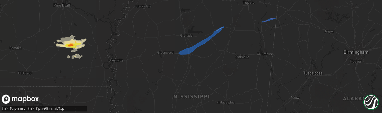 Hail map in Winona, MS on March 30, 2021