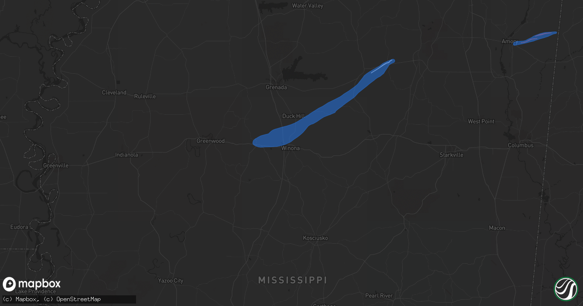 Hail map in Winona, MS on March 30, 2021