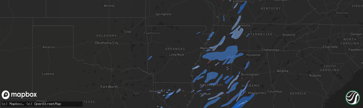 Hail map in Arkansas on March 30, 2022
