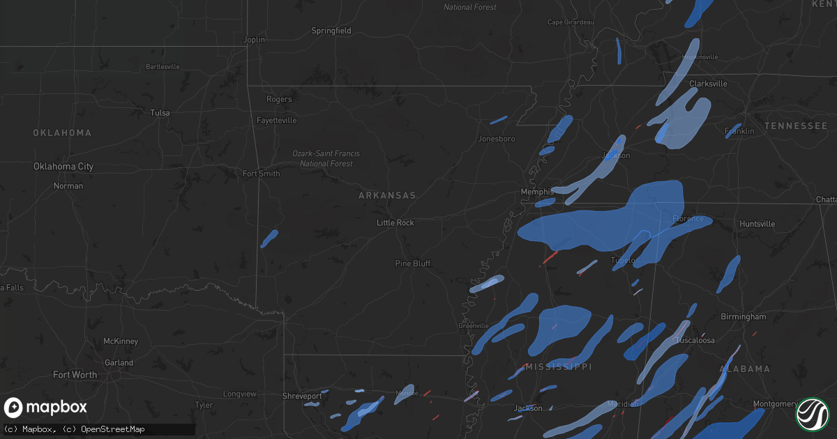 Hail map in Arkansas on March 30, 2022