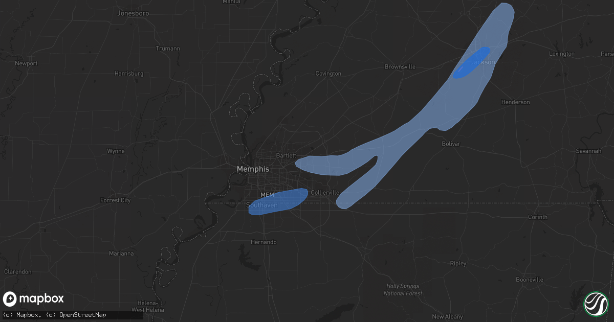 Hail map in Cordova, TN on March 30, 2022