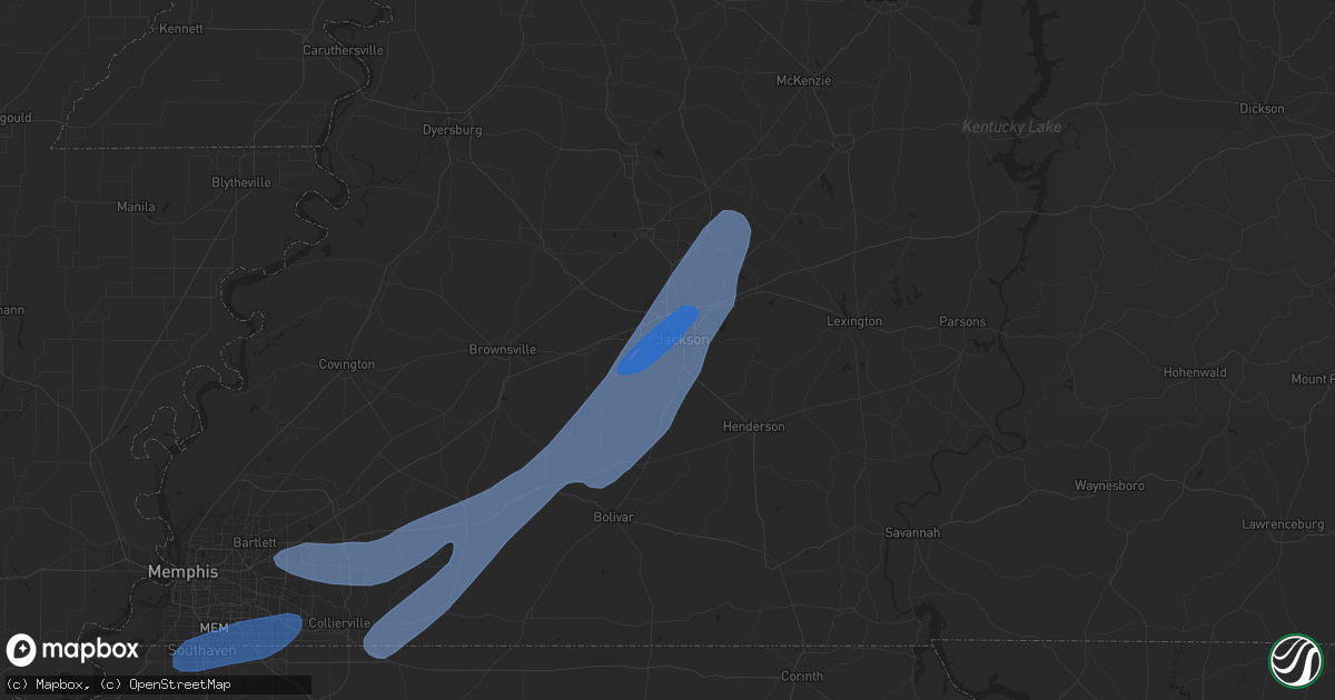 Hail map in Jackson, TN on March 30, 2022