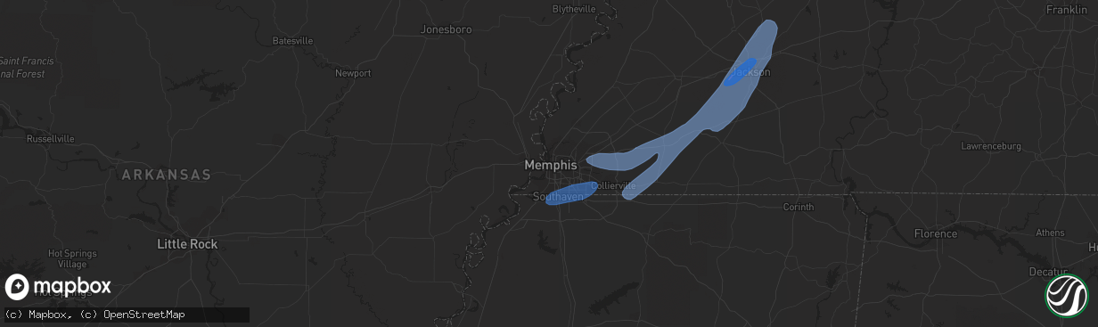 Hail map in Memphis, TN on March 30, 2022