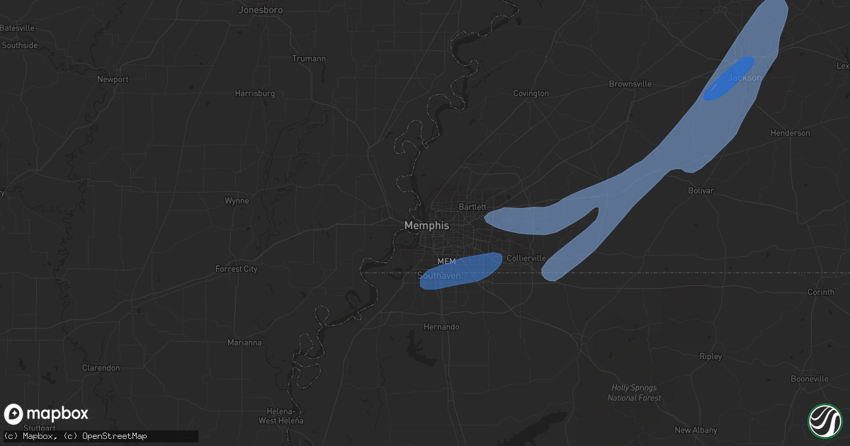 Hail map in Memphis, TN on March 30, 2022