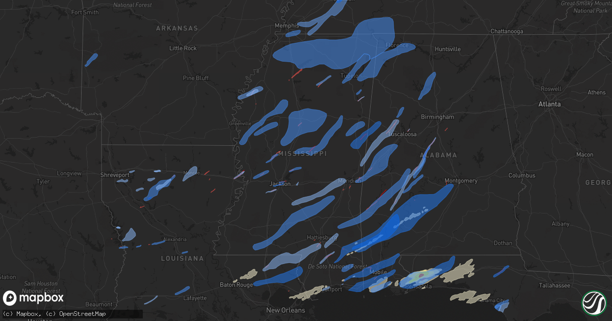 Hail map in Mississippi on March 30, 2022
