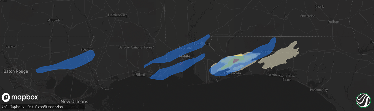 Hail map in Mobile, AL on March 30, 2022