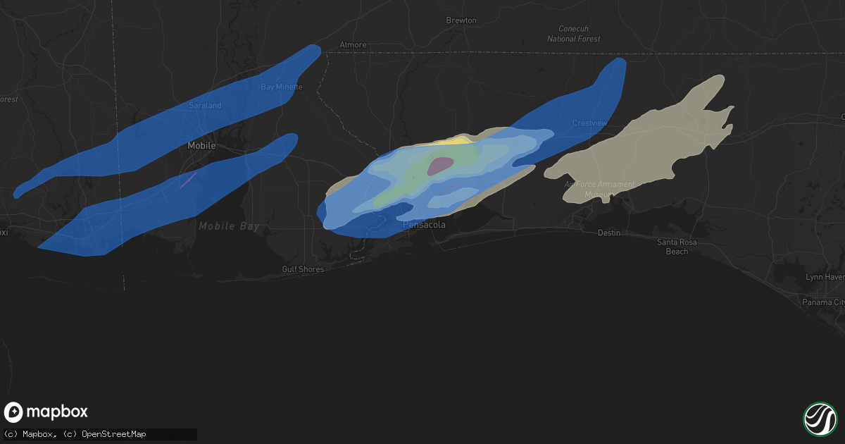 Hail map in Pensacola, FL on March 30, 2022