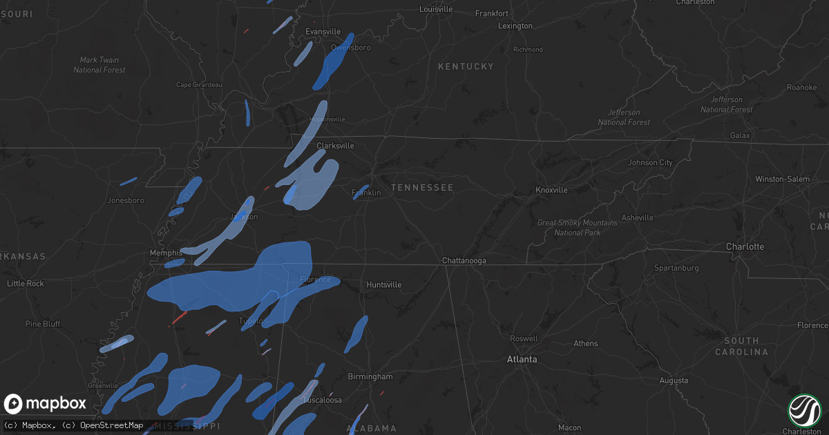 Hail map in Tennessee on March 30, 2022