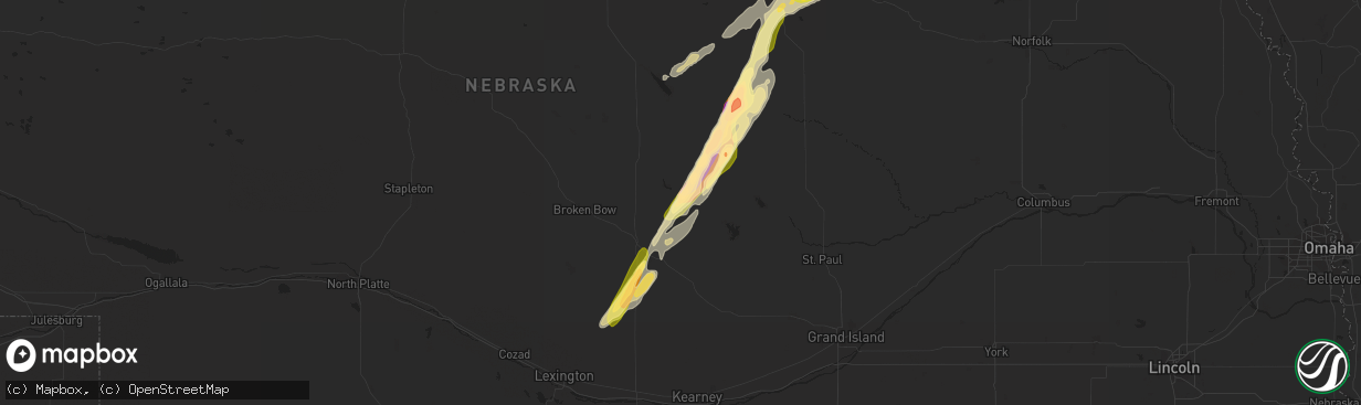 Hail map in Arcadia, NE on March 30, 2023