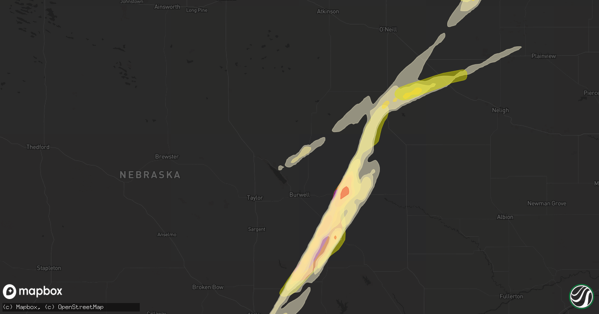 Hail map in Burwell, NE on March 30, 2023