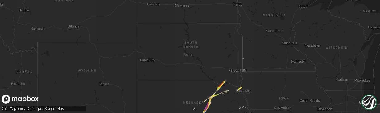 Hail map in South Dakota on March 30, 2023