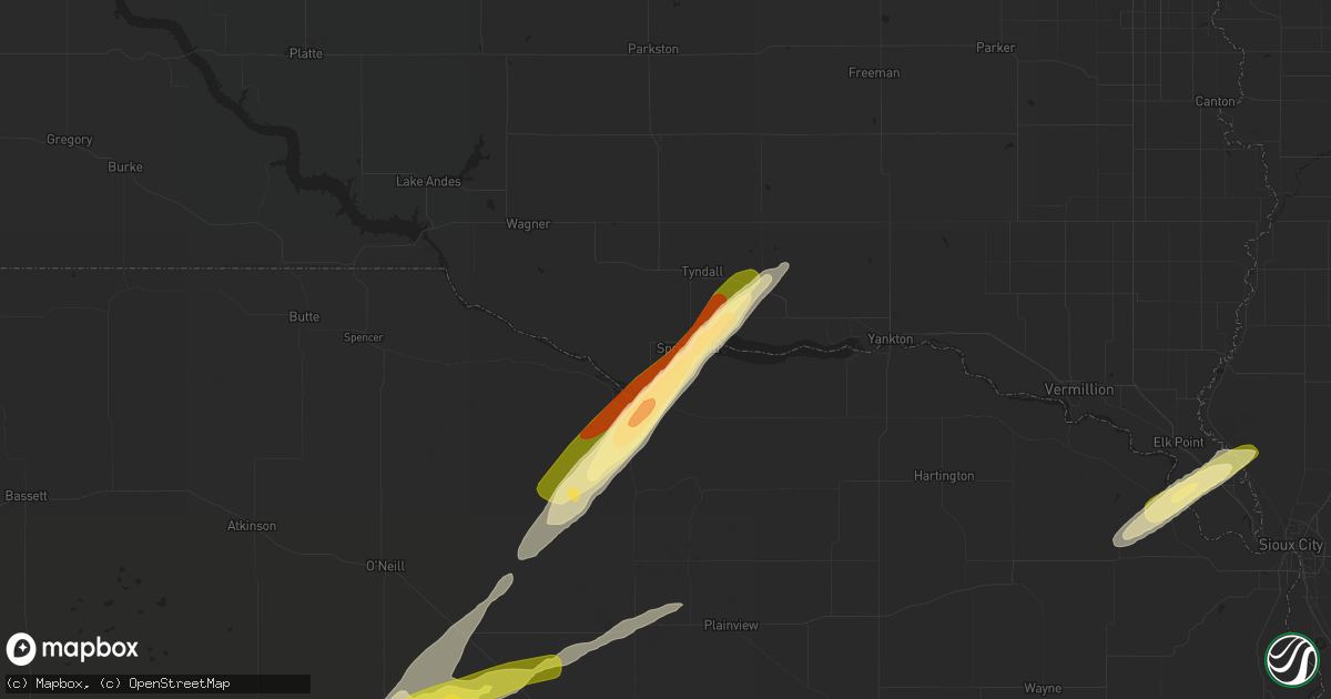 Hail map in Springfield, SD on March 30, 2023