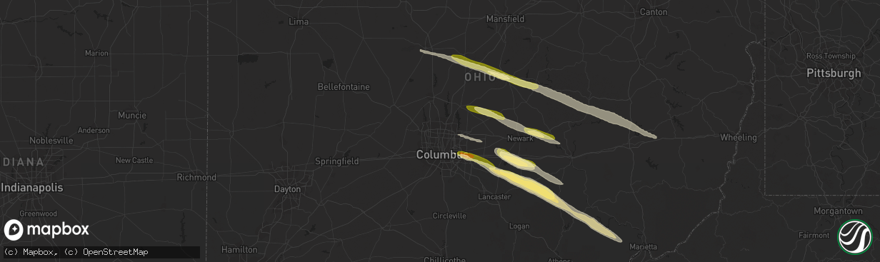 Hail map in Columbus, OH on March 30, 2024