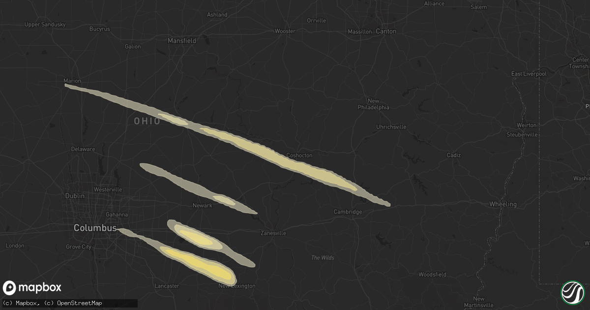 Hail map in Coshocton, OH on March 30, 2024