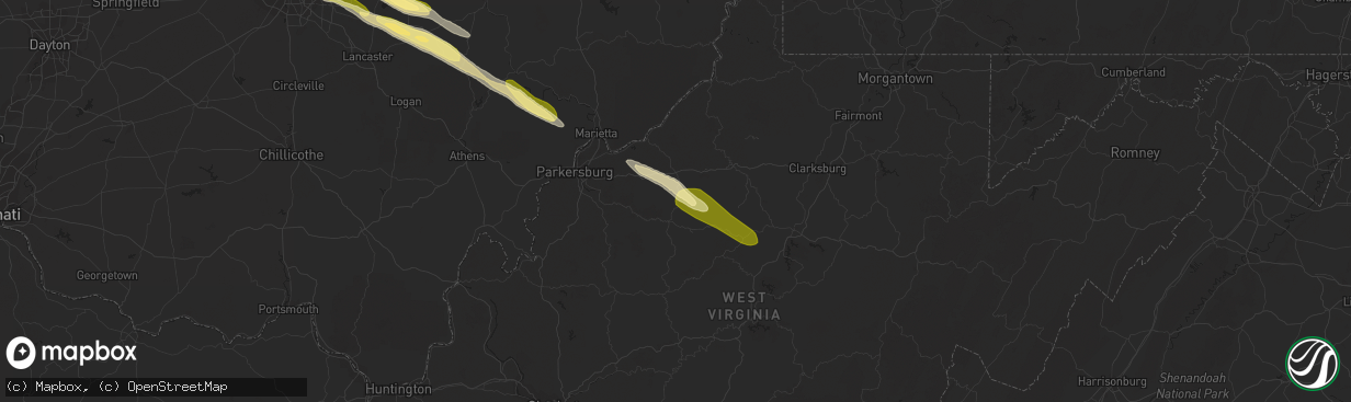 Hail map in Harrisville, WV on March 30, 2024