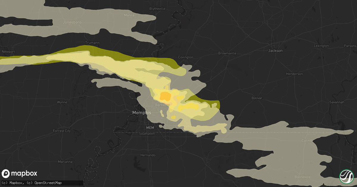 Hail map in Arlington, TN on March 30, 2025