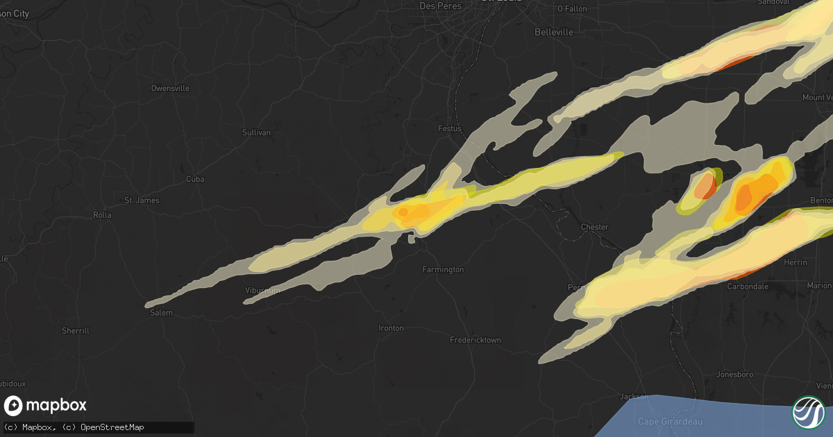 Hail map in Bonne Terre, MO on March 30, 2025