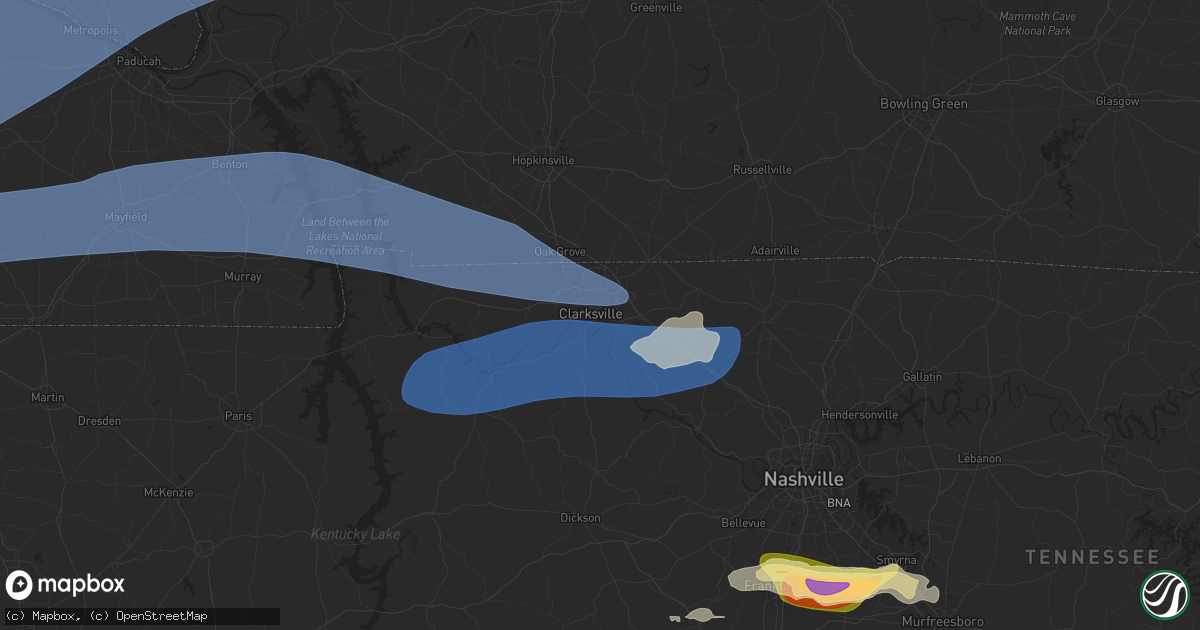 Hail map in Clarksville, TN on March 30, 2025