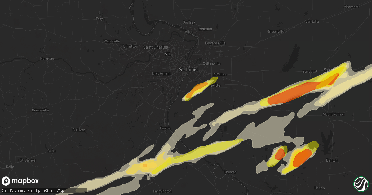 Hail map in Columbia, IL on March 30, 2025
