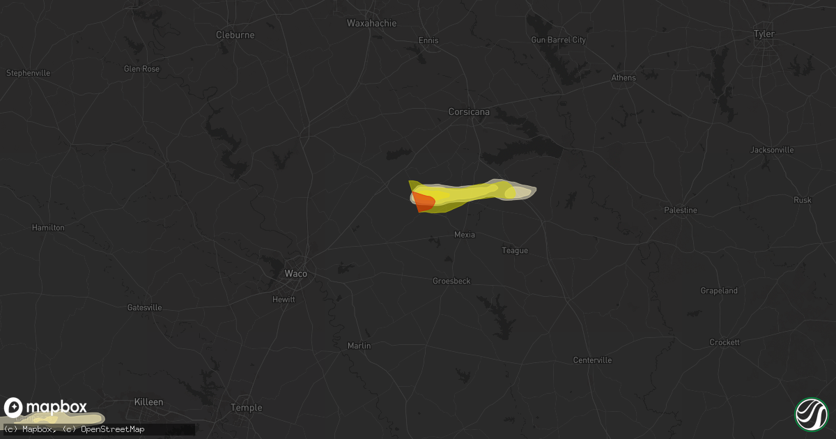 Hail map in Coolidge, TX on March 30, 2025