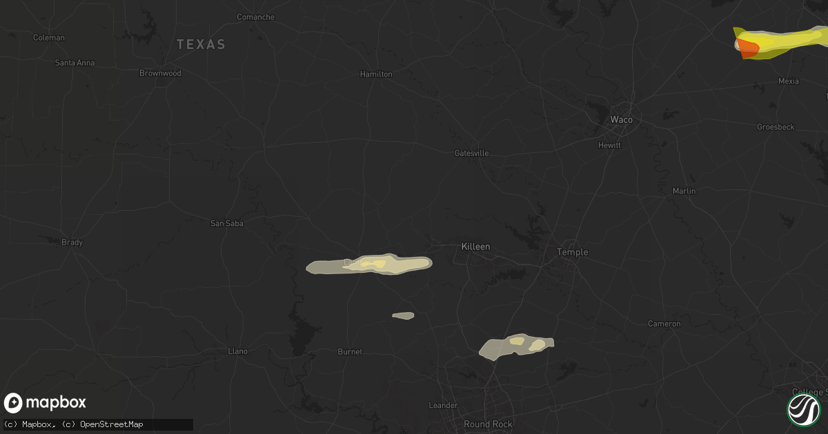 Hail map in Copperas Cove, TX on March 30, 2025