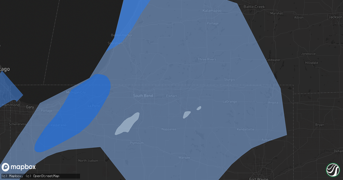 Hail map in Elkhart, IN on March 30, 2025