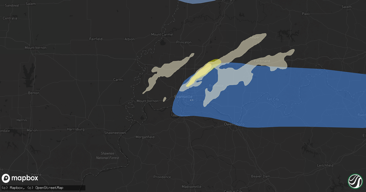 Hail map in Evansville, IN on March 30, 2025
