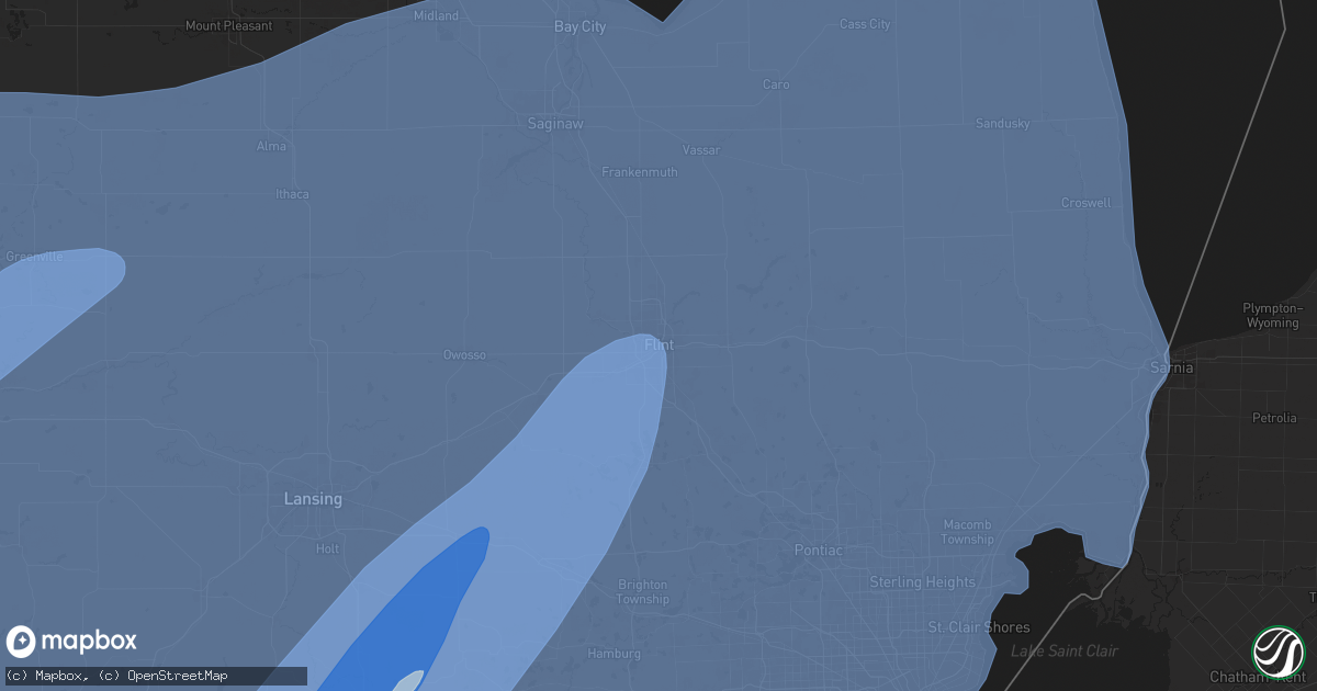 Hail map in Flint, MI on March 30, 2025