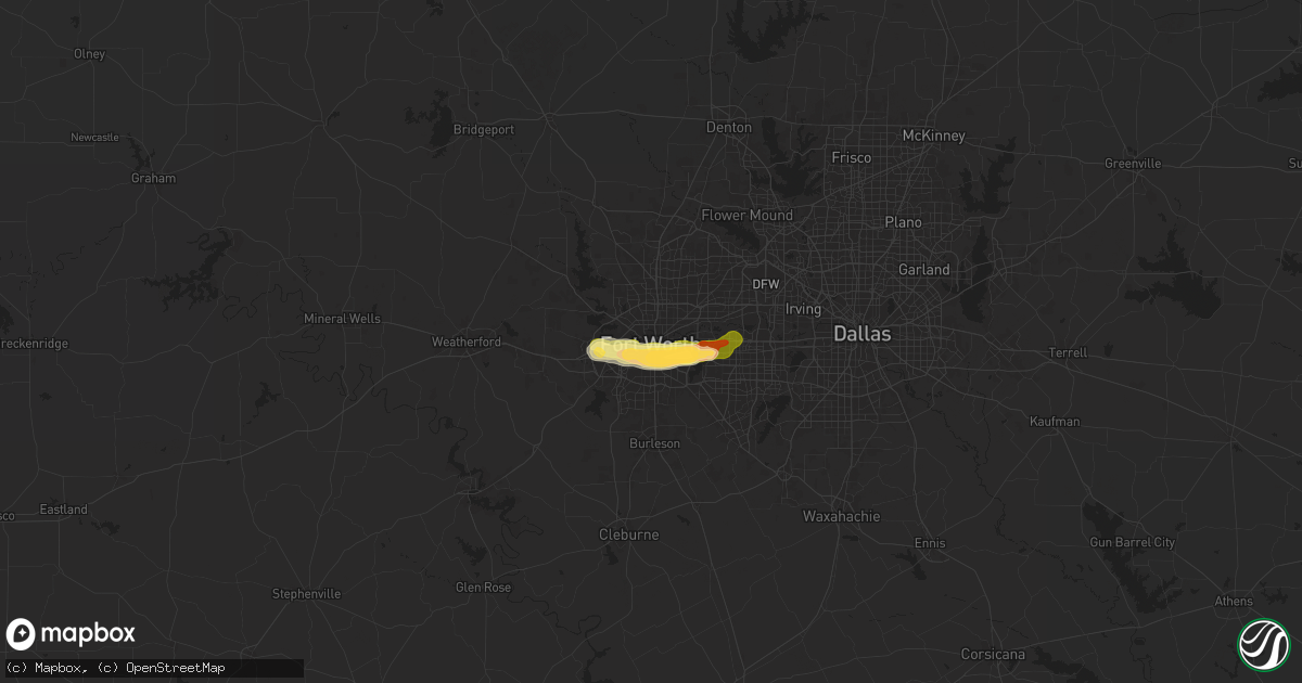 Hail map in Fort Worth, TX on March 30, 2025