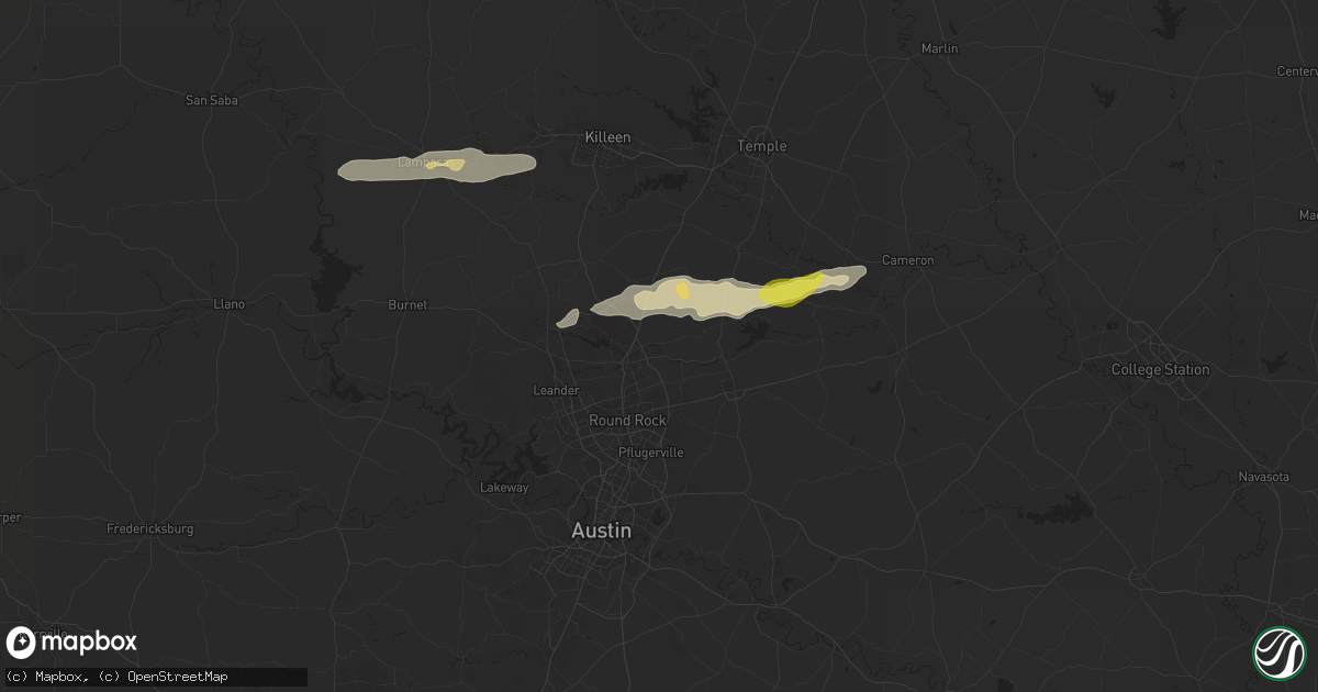 Hail map in Georgetown, TX on March 30, 2025