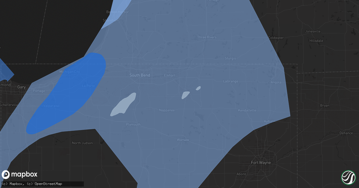 Hail map in Goshen, IN on March 30, 2025