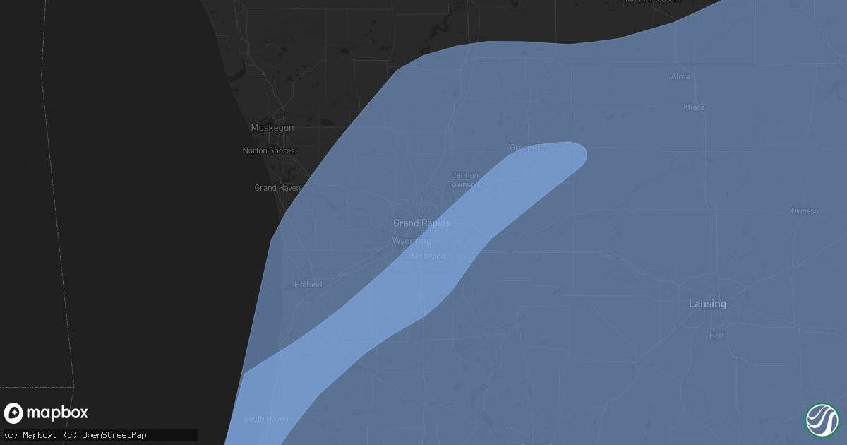 Hail map in Grand Rapids, MI on March 30, 2025