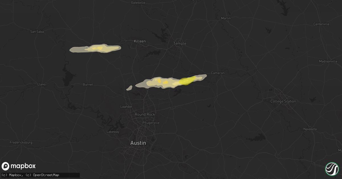 Hail map in Granger, TX on March 30, 2025