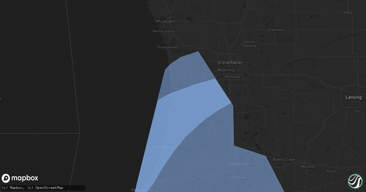 Hail map in Holland, MI on March 30, 2025