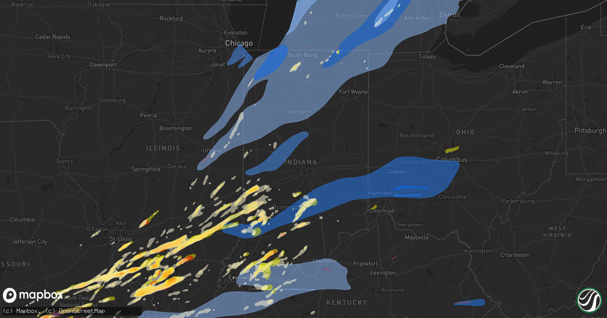 Hail map in Indiana on March 30, 2025