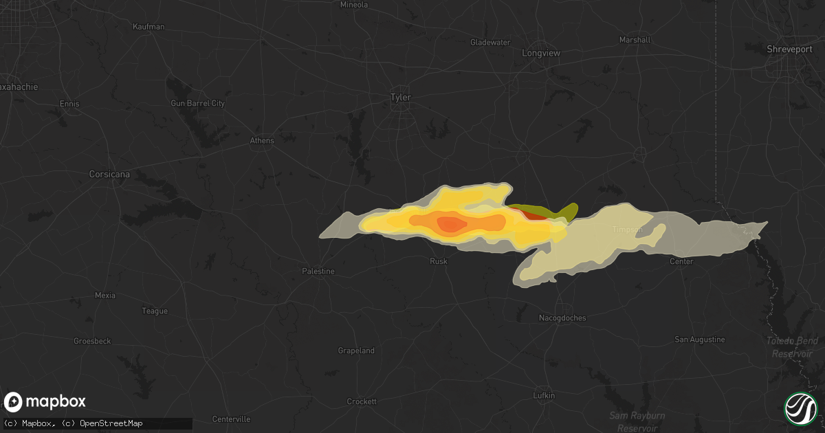 Hail map in Jacksonville, TX on March 30, 2025