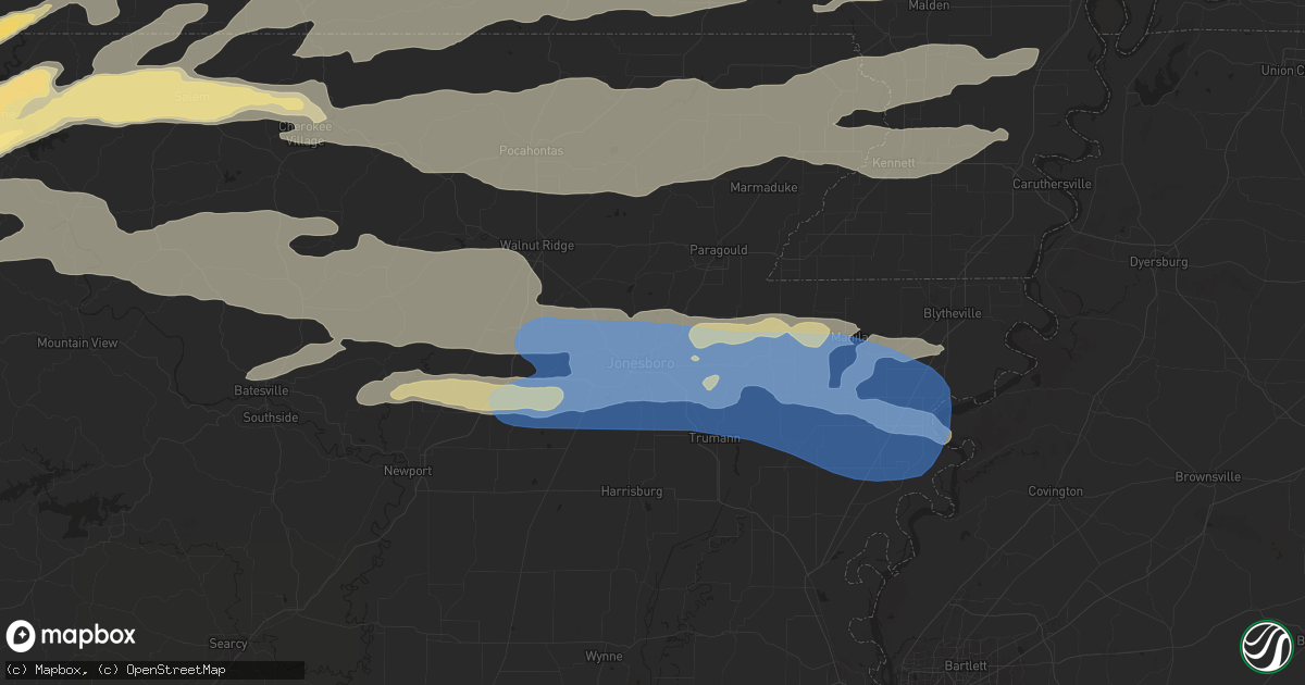 Hail map in Jonesboro, AR on March 30, 2025