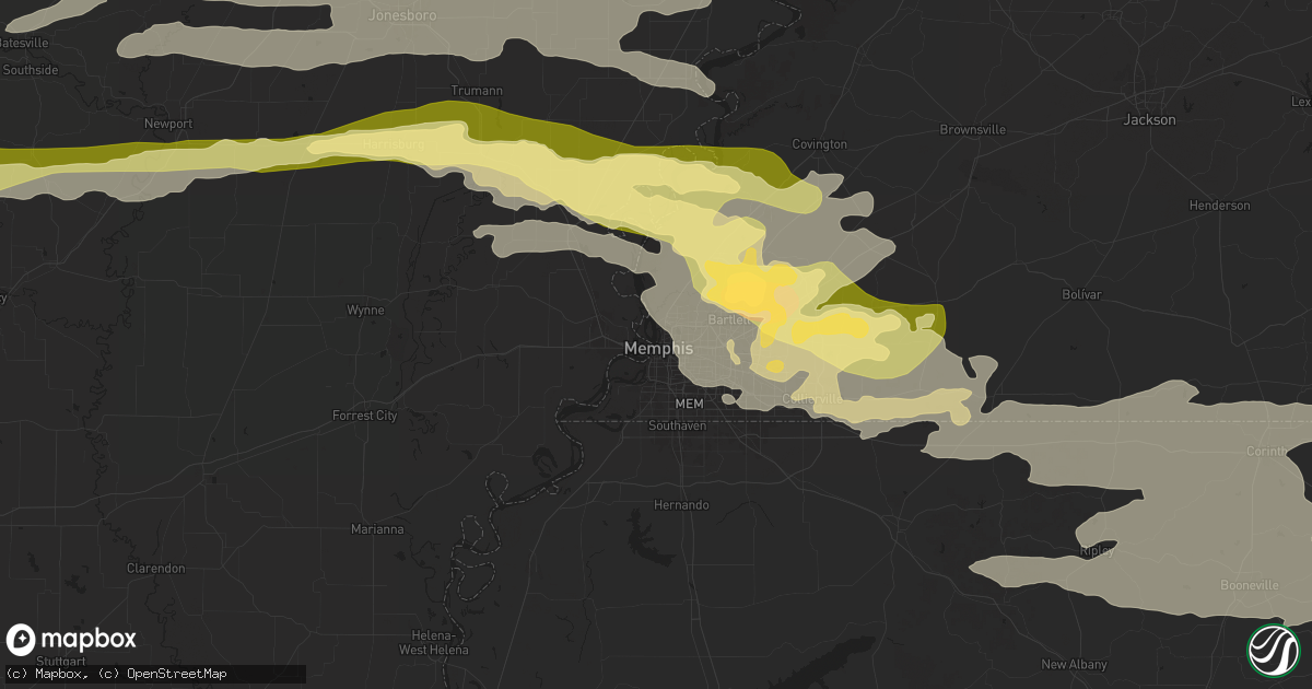 Hail map in Memphis, TN on March 30, 2025
