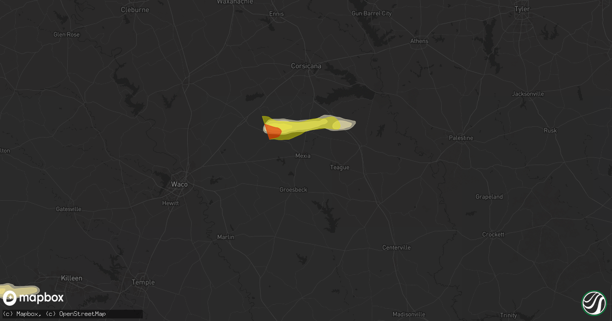 Hail map in Mexia, TX on March 30, 2025