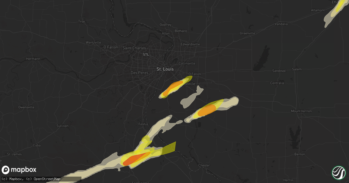 Hail map in Millstadt, IL on March 30, 2025
