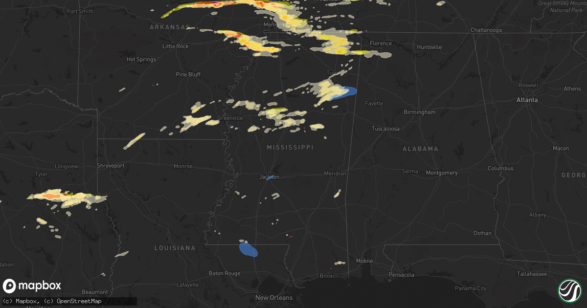Hail map in Mississippi on March 30, 2025
