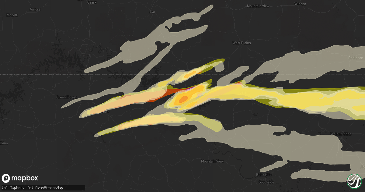 Hail map in Mountain Home, AR on March 30, 2025