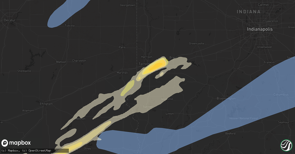 Hail map in Terre Haute, IN on March 30, 2025