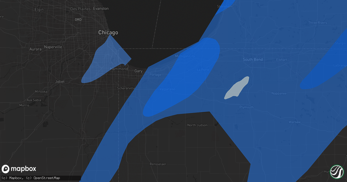 Hail map in Valparaiso, IN on March 30, 2025
