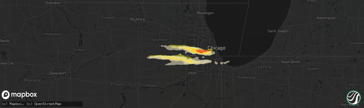 Hail map in Aurora, IL on March 30, 2026