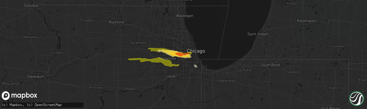 Hail map in Brookfield, IL on March 30, 2026