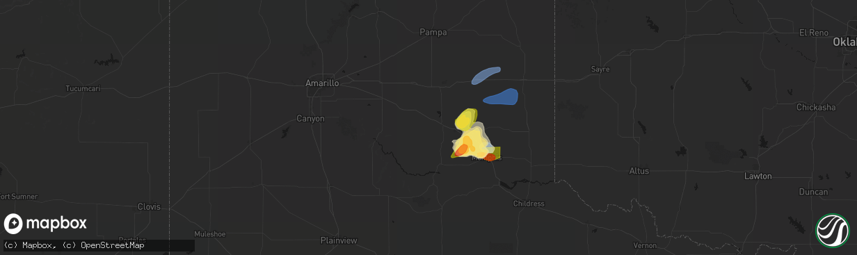 Hail map in Clarendon, TX on March 30, 2026